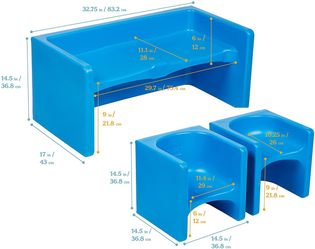 Tri-Me Adaptable Cube Chair offers the appeal of 3-in-1 fun. Kids and toddlers can transform the cube chair into a 6” seat, 9.75” seat, or table. The seat features a curved design to keep children cozy and comfortable, creating a better sitting experience whether they’re doing schoolwork, playing with building blocks, board games, or other activities. This multipurpose chair is a great addition to daycares, preschools, classrooms, or homes since it is designed for both indoor and outdoor use. Made of durable UV protected plastic with a textured surface and rounded edges for safety that won't to chip, crack, or peel under typical conditions. Built-in side ridges on the tabletop ensure easy stacking for storage. You can keep the cube chair in the kitchen, playroom, living room, or outside on the playground or patio. Easily clean by wiping down with a mild soap-and-water solution or your favorite bleach-free wipe. Made in the USA of imported materials, rated GREENGUARD [GOLD] for low VOCs, safety tested and CPSIA compliant. At ECR4Kids, we’re committed to safety, testing and regulatory compliance to ensure our products meet or exceed industry standards. You and your kids deserve the absolute best for a brighter way to play, share, learn and grow.