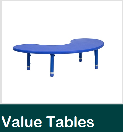 economy resin table, horseshoe table, preschool tables, value tables, plastic tables, round table, long school table, classroom tables